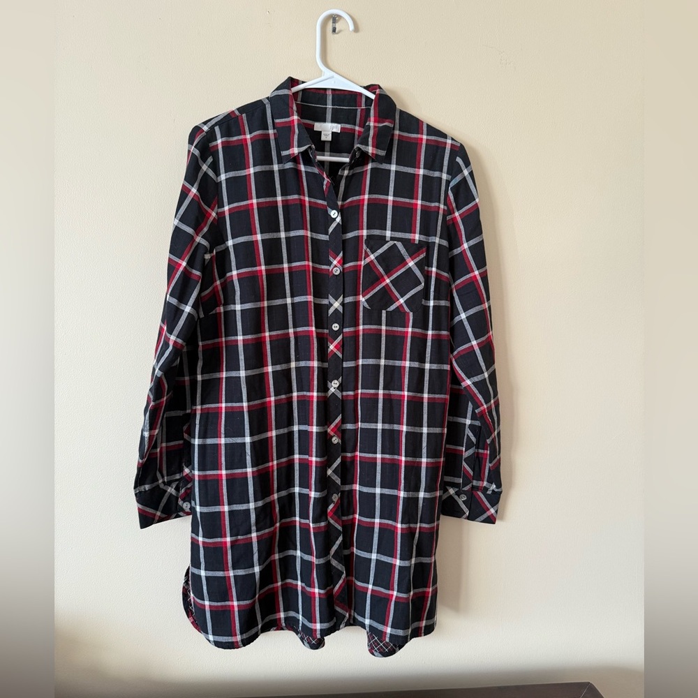 J. Jill plaid button-down tunic shirt fully lined with pockets size Medium